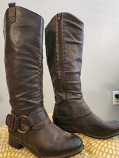 Women's Tan Faux Leather Slouchy Knee-High Riding Boots — listing 3