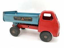 Vintage Tri-ang Pressed Steel Delivery Van / Box Truck (Made in South Africa), Red Cab & Blue Body — listing 4
