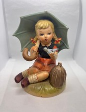 Bisque Porcelain Figurine of Child Under Umbrella with Ducks — listing 2