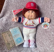 Vintage 1980s Cabbage Patch Kids Preemie Doll, Caucasian, Blue Eyes, Fuzzy Hair, Yellow Floral Dress with Bonnet — listing 3