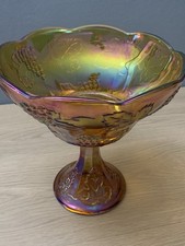 Pair of Iridescent Carnival Glass Footed Dessert / Sherbet Compotes, Made in Romania — listing 2