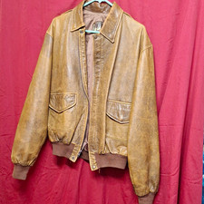 Vintage Distressed Brown Leather Bomber Flight Jacket with Patches — listing 5