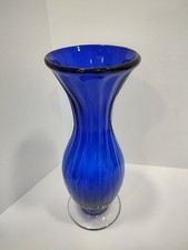 Cobalt Blue Optic Ribbed Footed Glass Vase