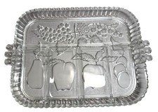 Clear Pressed Glass Fruit Bowl with Molded Grapes, Pears and Apples in Stained Colors