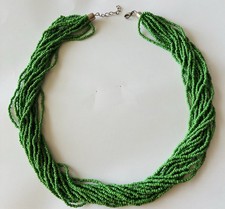 Multi-Strand Blue & Green Seed Bead Torsade Necklace