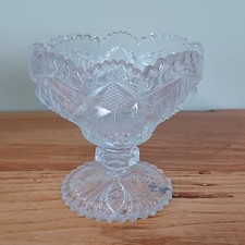 Pressed Glass Footed Bud Vase with Sawtooth Rim and Hobstar/Buzzstar Pattern — listing 5