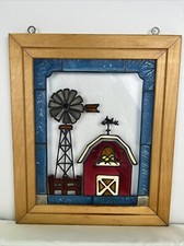 Vintage Painted Multi-Pane Barn Window with Rustic Autumn Farm Scenes — listing 4
