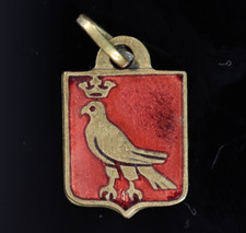 Vintage Brass Heraldic Charm Pendant with Crown and Lion Coat of Arms — listing 6