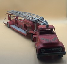 Vintage 1950s Pressed Steel M.F.D. No. 5 Aerial Ladder Fire Truck with Trailer — listing 2