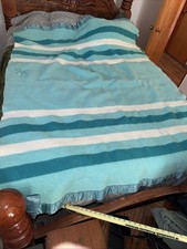 Baron Vintage Wool Camp Blanket Olive Green with Woven Stripe Border — listing 5