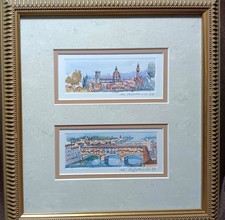 Framed Watercolor Print 'Firenze il Duomo e Orsanmichele' - Florence Italy Cityscape, Pencil Signed and Dated 1995 — listing 5