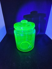 Vintage Green Uranium Depression Glass 8-inch Plate with Paneled Rim and Beaded Edge
