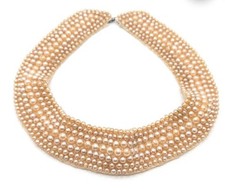 Vintage Faux Pearl Beaded Detachable Collar with Gold Metallic Lace Trim — listing 4