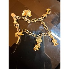 Vintage Gold-Tone Multi-Strand Necklace with Snake Chain, Fluted Beads and Filigree Leaf Clasp Ends, listing 4