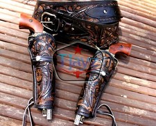 Vintage Tooled Leather Cowboy Double Holster Rig with Western Hat — listing 3