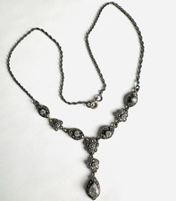 Vintage Silver-Tone Marcasite Lariat-Style Y-Drop Necklace with Teardrop Pendant — listing 5