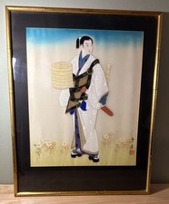 Vintage Japanese Silk Painting on Fabric, Mount Fuji Landscape with Torii Gate — listing 2