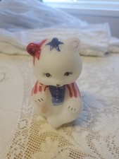 Fenton Milk Glass Patriotic USA Bear Figurine Hand-Painted — listing 4