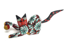 Oaxacan Wood Carving Cat Alebrije, Hand-Painted Floral Motif — listing 2