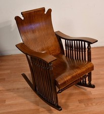 Antique Arts & Crafts Mission Oak Rocking Chair with Upholstered Seat