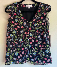 Sleeveless Floral Print Tank Blouse, Navy Multicolor — listing 4