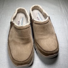 Skechers Air-Cooled Memory Foam Tan Suede Slip-On Flats, Women's 6.5