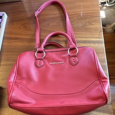 Franco Sarto Black Textured Satchel Handbag with Tan Webbed Handles — listing 3