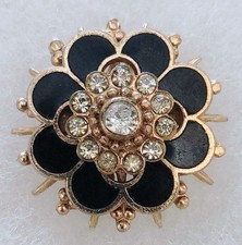 Silver-Tone Hinged Bangle Bracelet with Black Enamel and Rhinestone Filigree — listing 4