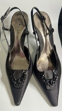J. Renee Black Satin Pointed-Toe Pumps with Beaded Braided Strap, Size 7M — listing 5