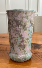 Vintage American Art Pottery Green Molded Vase with Floral Relief