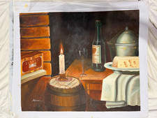 Impressionist Still Life Oil Painting of Wine Bottles and Glasses, Framed — listing 6