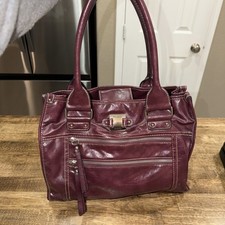 Franco Sarto Black Textured Satchel Handbag with Tan Webbed Handles — listing 5