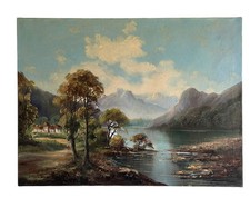 Original Landscape Oil Painting with Signature, Gilt-Framed with Linen Liner