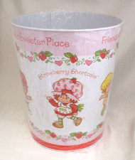 Vintage 1980s Strawberry Shortcake Metal Trash Can / Wastebasket with Red Polka Dot Design — listing 4