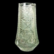 Vintage Cut Crystal Glass Flower Basket with Thumbprint Handle, 10 inches tall — listing 6