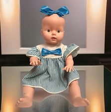 Large Vintage Blonde Baby Doll in Blue Polka-Dot Sleeper with Yellow Booties — listing 2