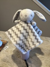 Baby Bunny Security Blanket Lovey with Blue Star Print and Yellow Satin Trim — listing 3