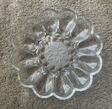 Princess House Fantasia Clear Glass Deviled Egg Tray, 12" Diameter with Frosted Poinsettia Center — listing 5