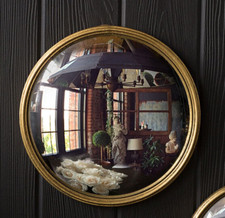 Chinese/Tibetan-Style Circular Convex Mirror with Ornate Ceramic/Stoneware Frame