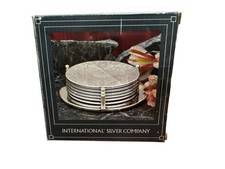 Set of 6 Silver-Plated Ornate Scroll-Engraved Coasters — listing 5