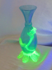 Vaseline / Uranium Glass Floral Embossed Rose Bowl Vase, Yellow, 5 inches — listing 6