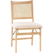 Cane Back Folding Dining Chair with Beige Vinyl Seat — listing 3