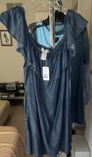 Sleeveless Chambray Denim Shift Dress with Pink Trim and Split Henley Neck