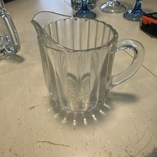 Vintage Ribbed Beehive Glass Water Pitcher with Applied Handle — listing 6