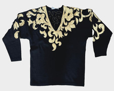 Vintage Outlander Black Angora Blend Sweater with Sequin Yoke, Size Medium — listing 6