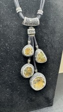 Israeli Handmade Sterling Silver & Black Leather Multi-Strand Wrap Cuff Bracelet with Druzy Cabochon Magnetic Clasp, listing 2