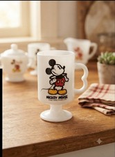 Vintage Walt Disney Productions Mickey Mouse Milk Glass Pedestal Footed Mug — listing 4