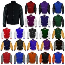 Black Wool Body Leather Sleeve Varsity Letterman Jacket with Novelty Patches, Size 2XL — listing 4