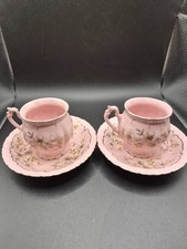 Pair of Porcelain Demitasse Cups & Saucers with Pink & Yellow Ground and Gilt Trim Says 'Bavaria' or 'Germany' — listing 3