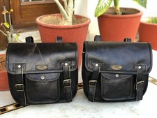 Black Leather Motorcycle Throw-Over Saddlebags with Bungee Net — listing 3